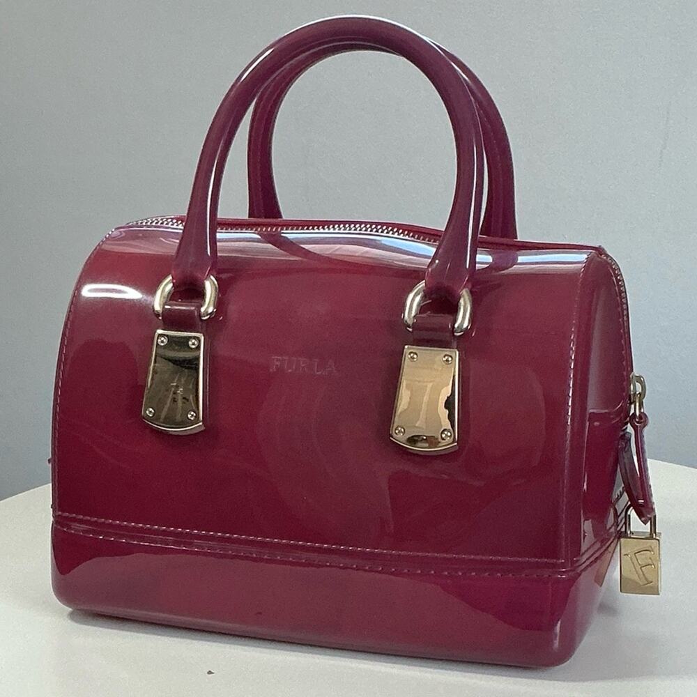 Furla Italy Candy Jelly Raspberry Pink Satchel Bag with Hangtag & Lock EUC
